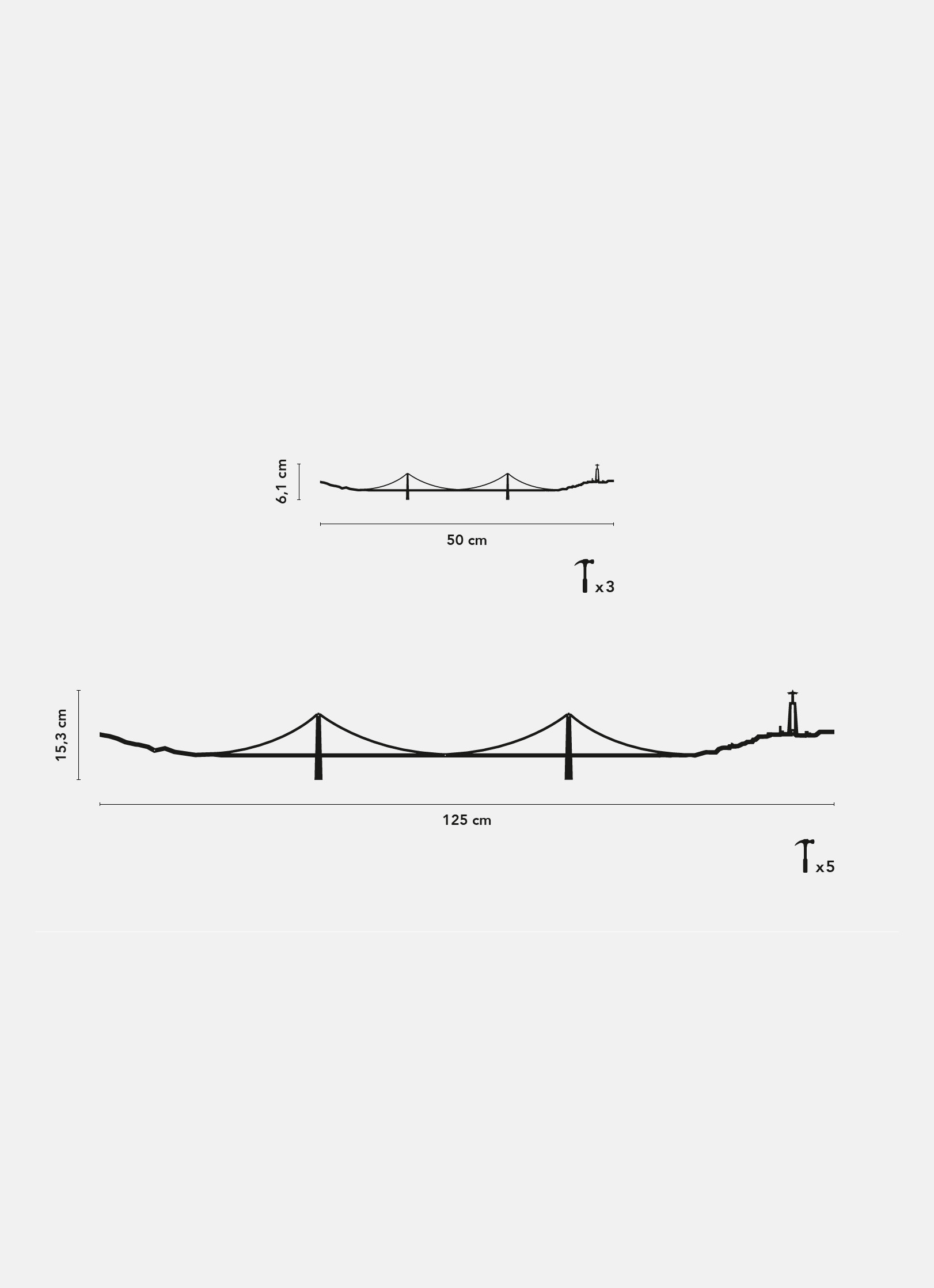 Différentes dimensions de la ligne décorative de Lisbon doré