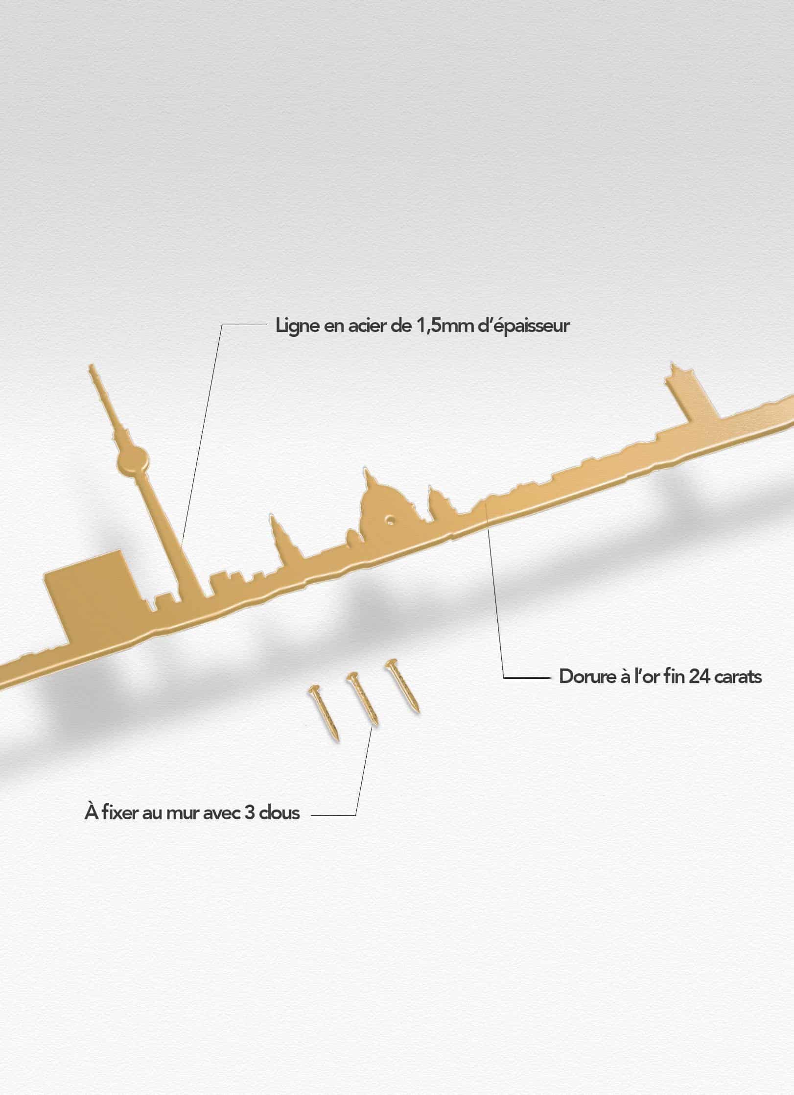 Présentation de la silhouette murale de la ville de Berlin doré