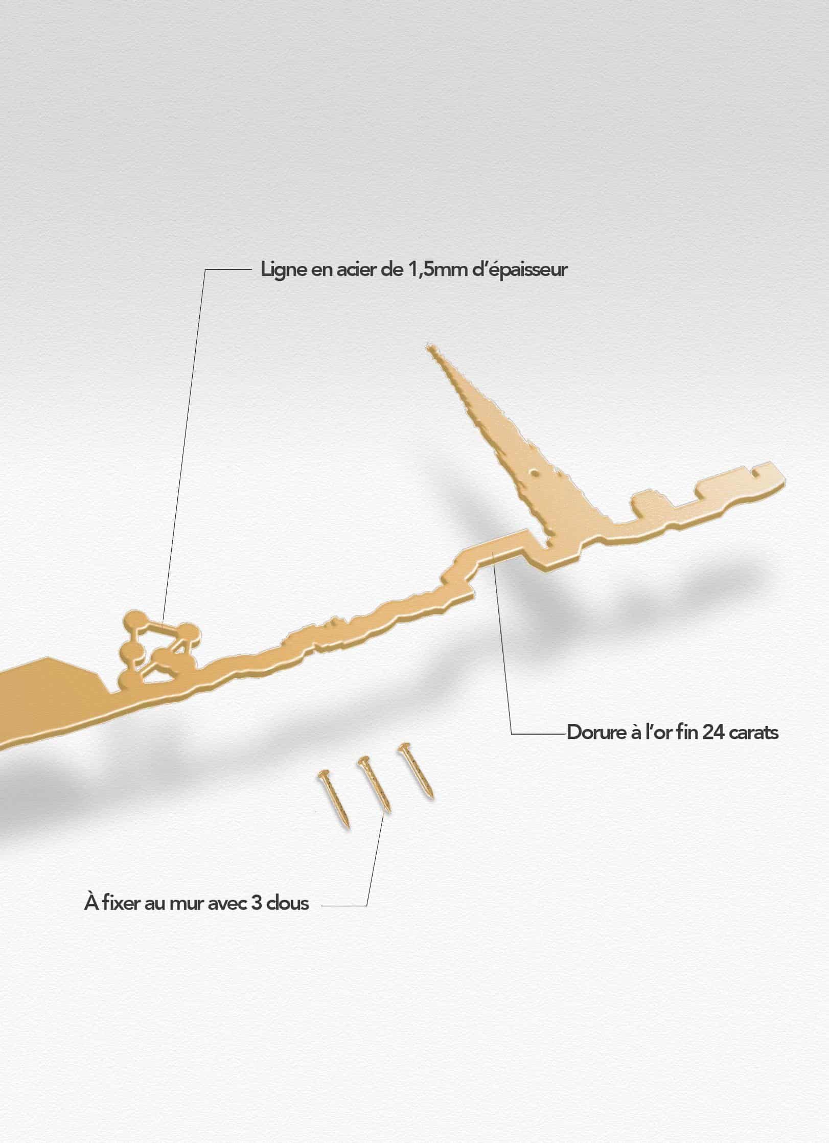 Présentation de la silhouette murale de la ville de Bruxelles doré