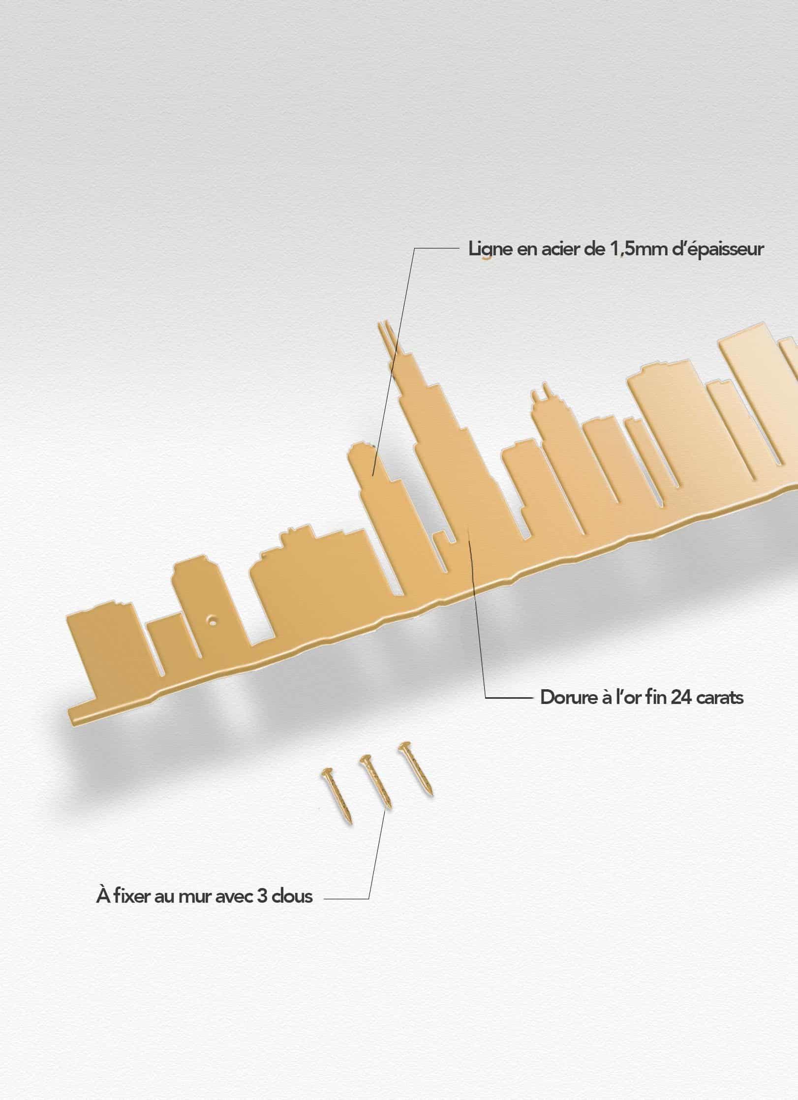 Présentation de la silhouette murale de la ville de Chicago doré