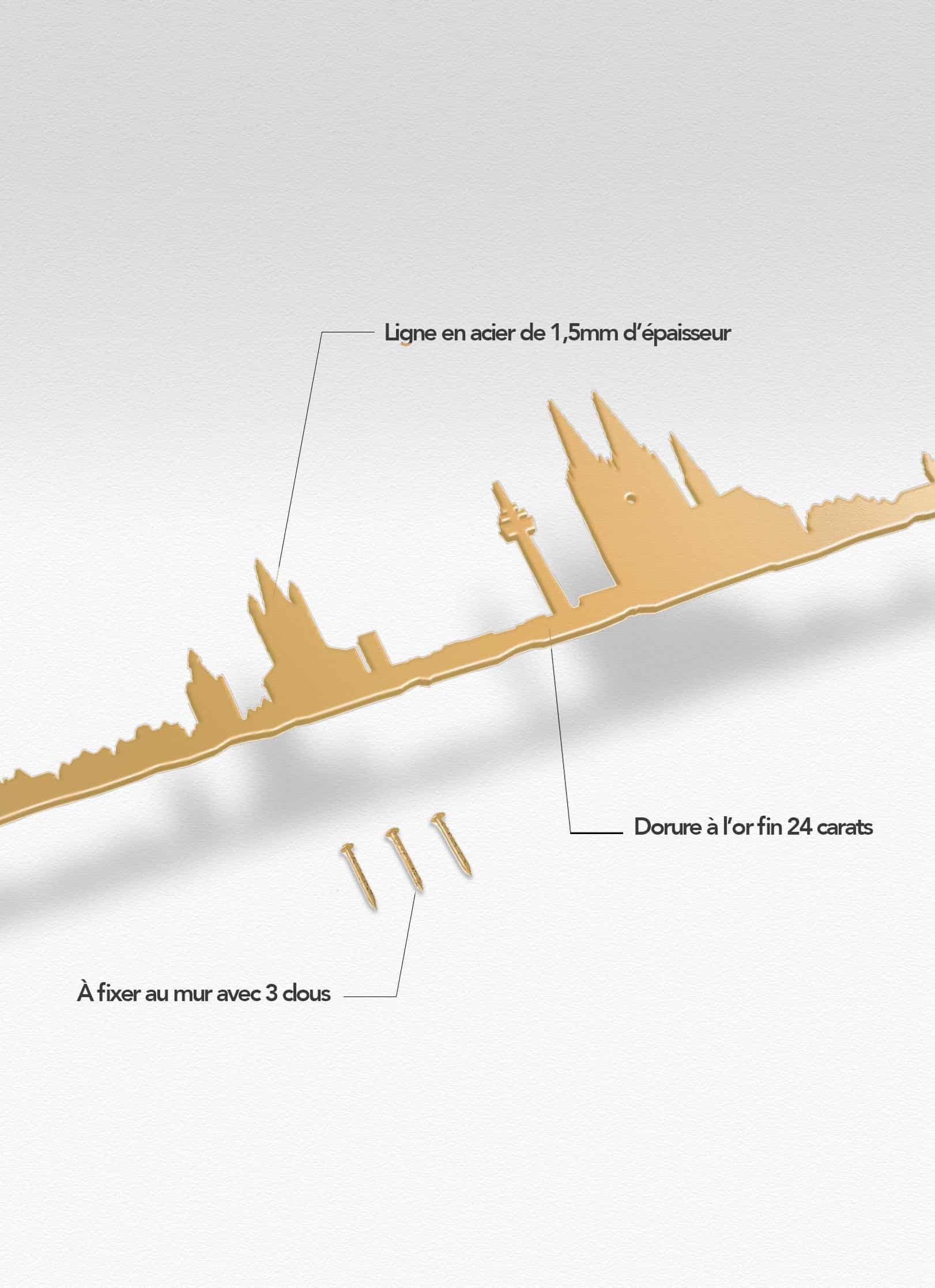 Présentation de la silhouette murale de la ville de Cologne doré