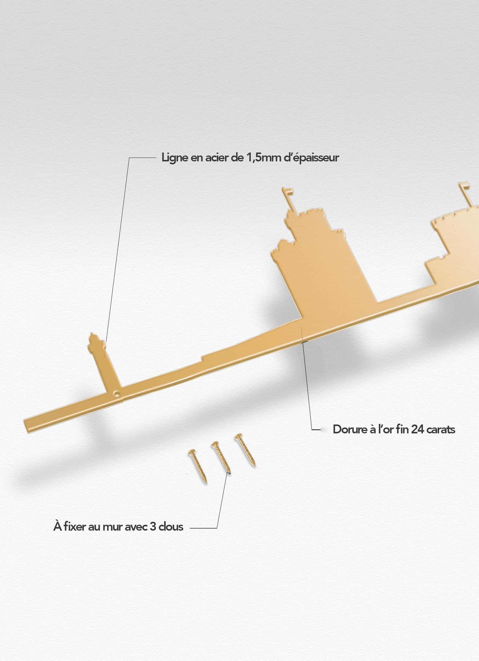 Présentation de la silhouette murale de la ville de La Rochelle doré