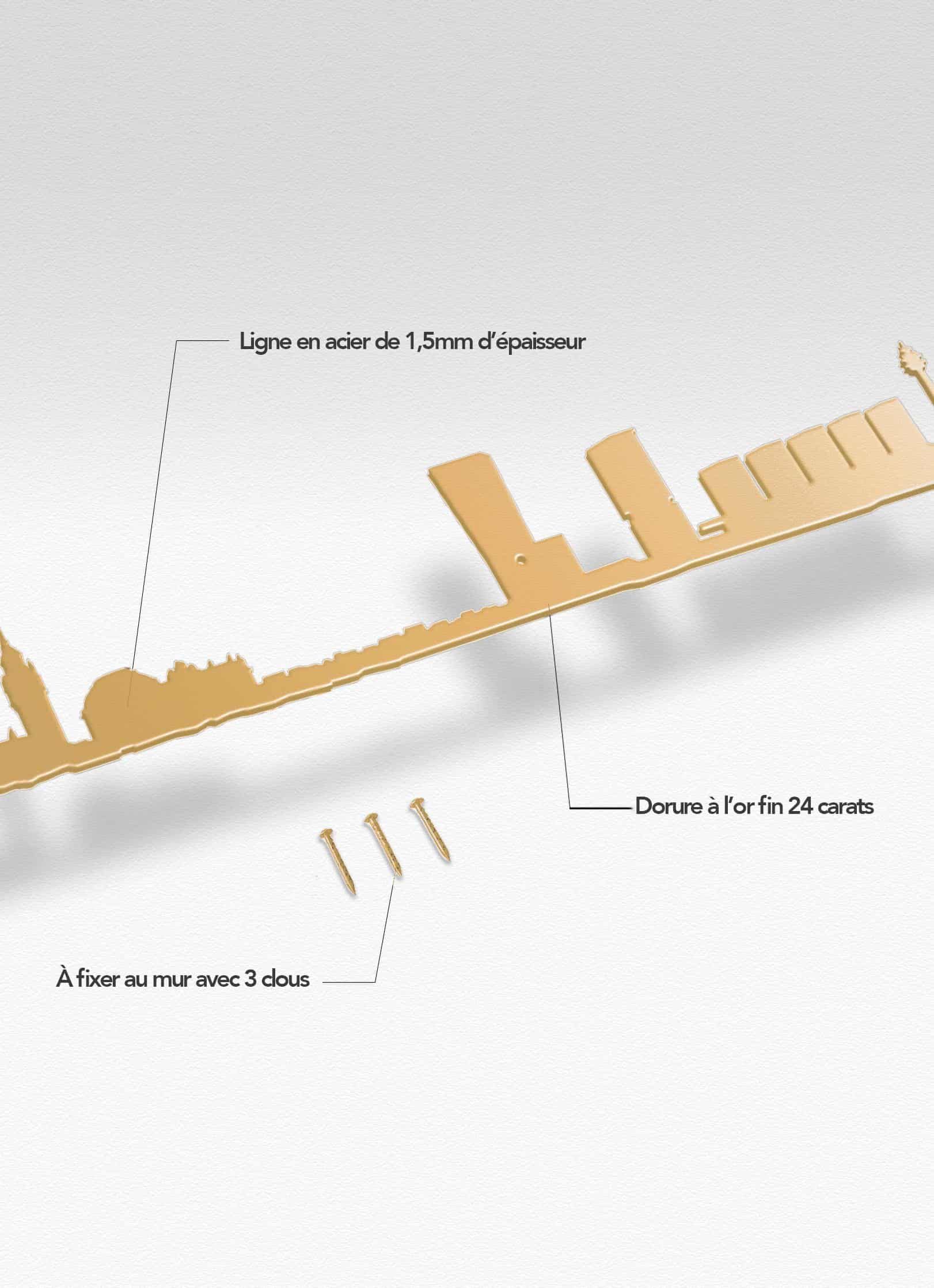 Présentation de la silhouette murale de la ville de Lille doré