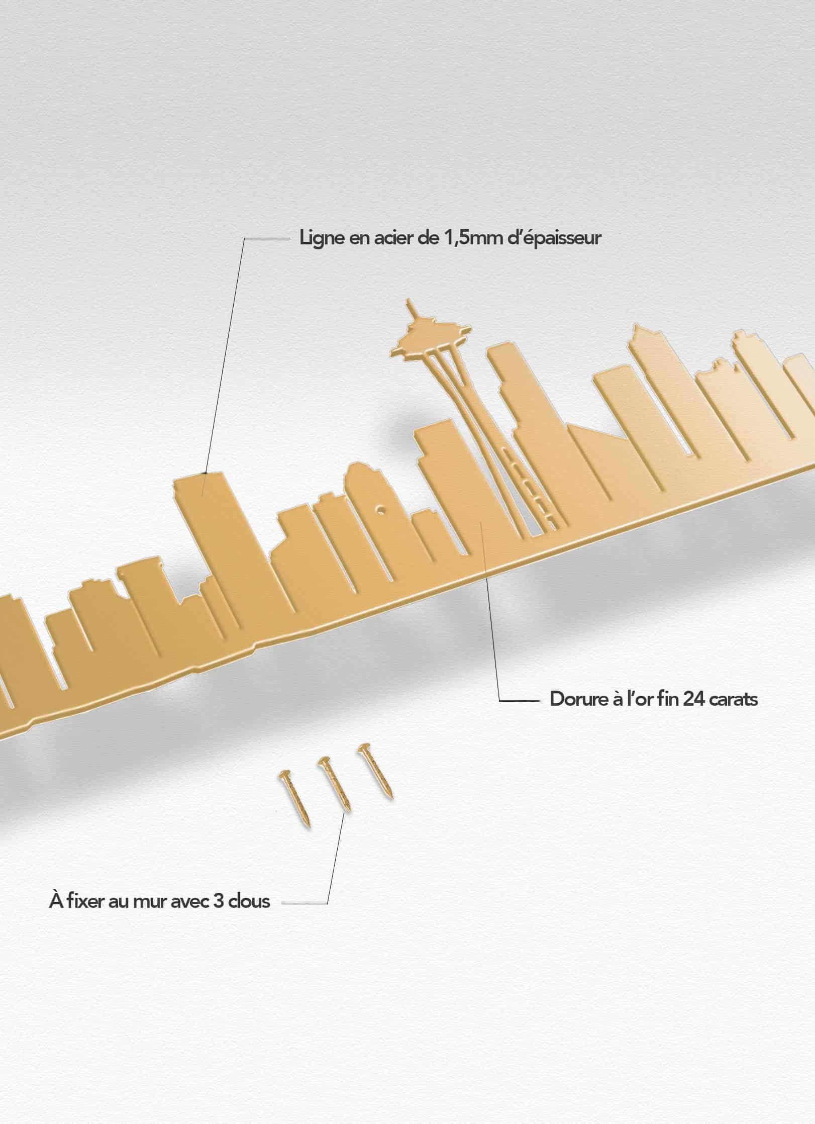 Présentation de la silhouette murale de la ville de Seattle doré