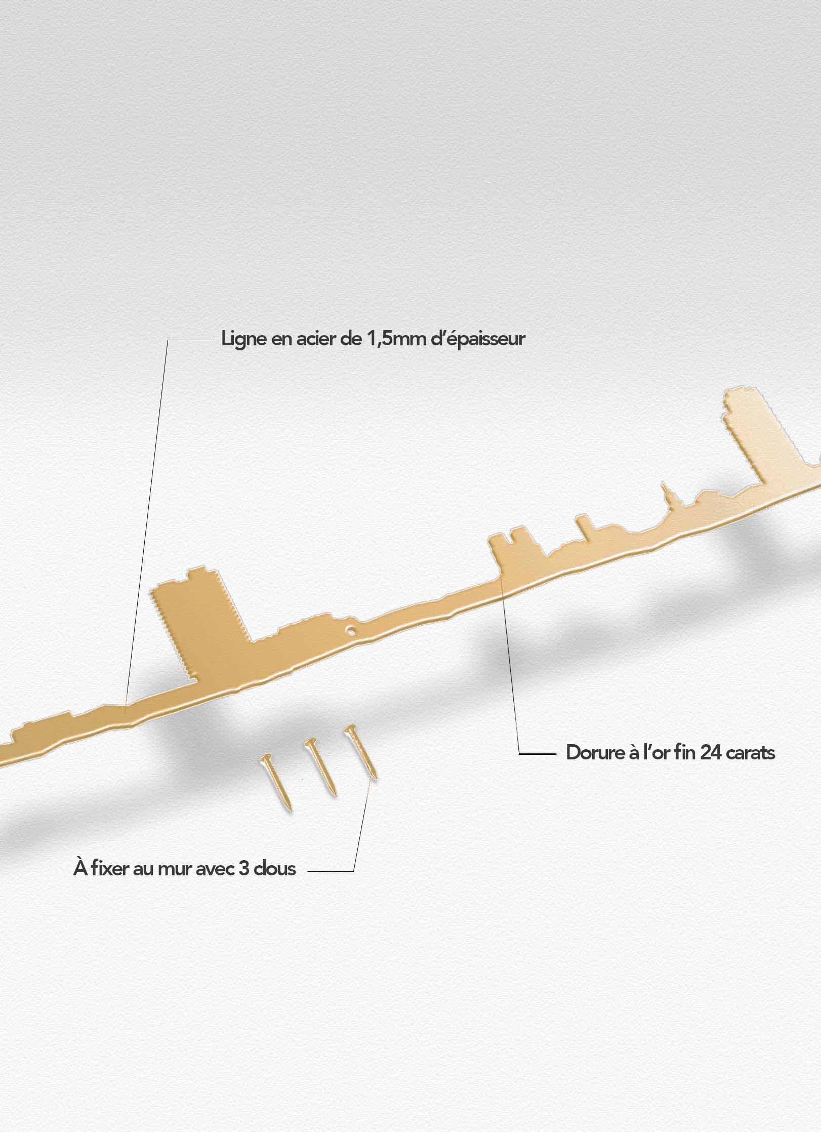 Présentation de la silhouette murale de la montagne de Rennes doré