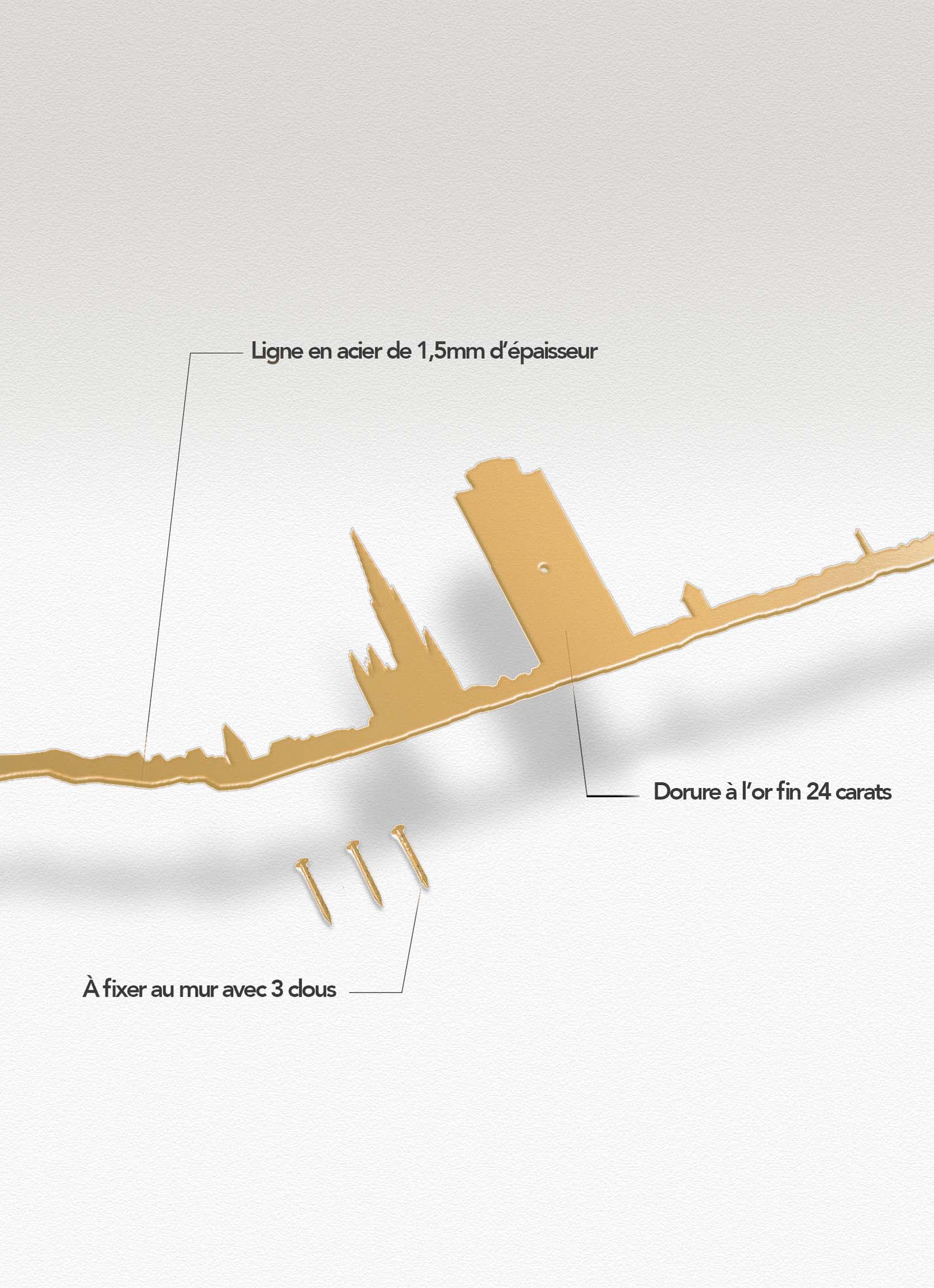 Présentation de la silhouette murale de la montagne de Mulhouse doré